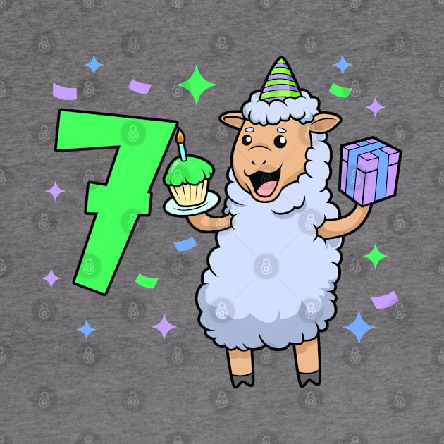 I am 7 with sheep - girl birthday 7 years old by Modern Medieval Design